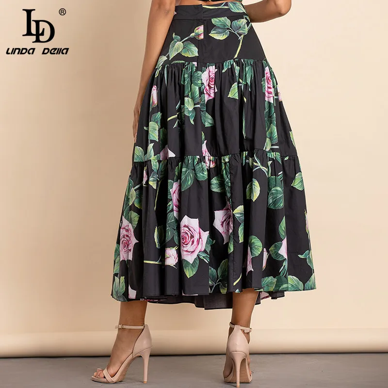 LD LINDA DELLA 2022 Runway Designer Spring Fashion Mini Skirt Women High Waist Vintage Rose Flower Print Elegant Cotton Skirts