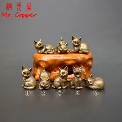 8 Styles Available Brass Cute Cats Figurines Miniatures Desktop Ornaments Classical Small Animal Tea Pet Home Decors Accessories