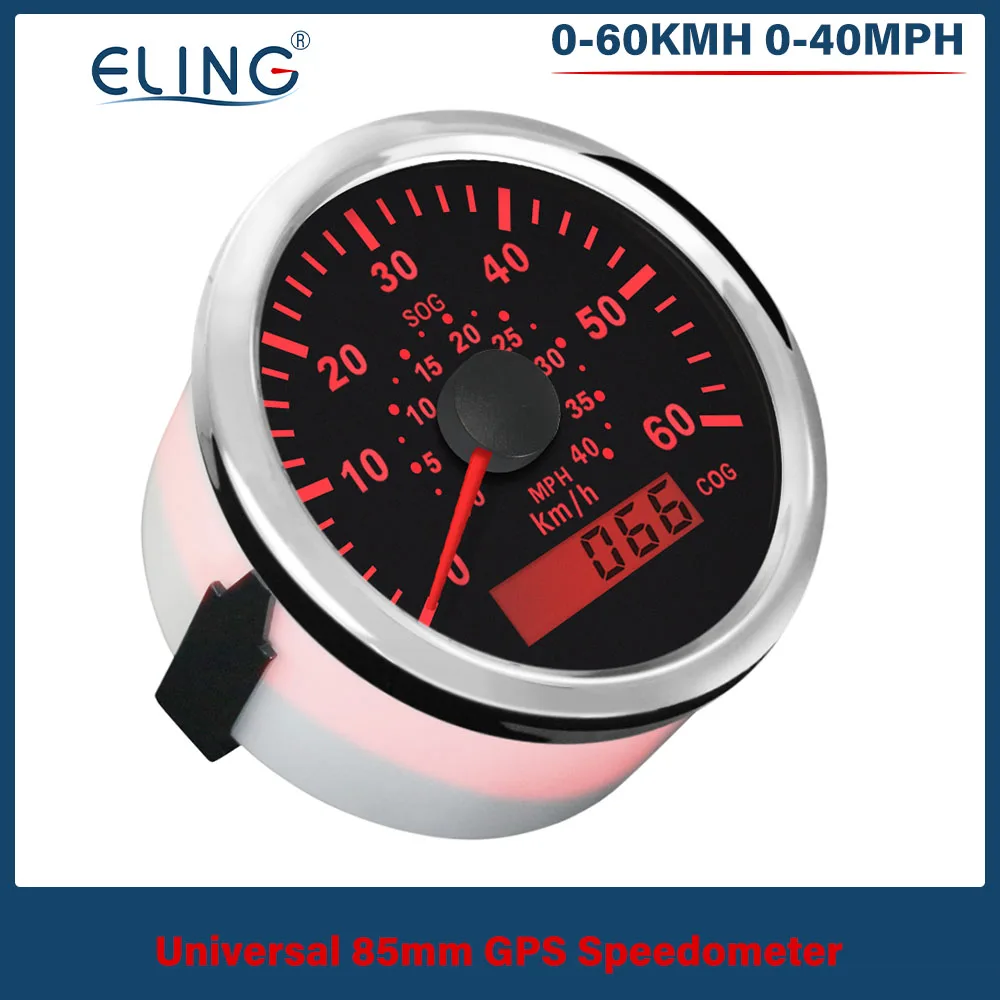 

ELING New Universal 85mm (3-3/8'') 0-60KM/H 0-40MPH 0-120kmh 0-75MPH GPS Speedometer With Red Backlight for Boat Yacht Vessels