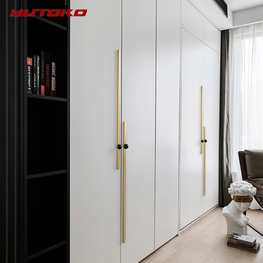 YUTOKO-Aluminum Alloy Longo Móveis Handle, Cabinet Kitchen Handles, Armário Porta Puxa, Preto Gaveta Puxadores, Hardware Ouro, 1000 milímetros