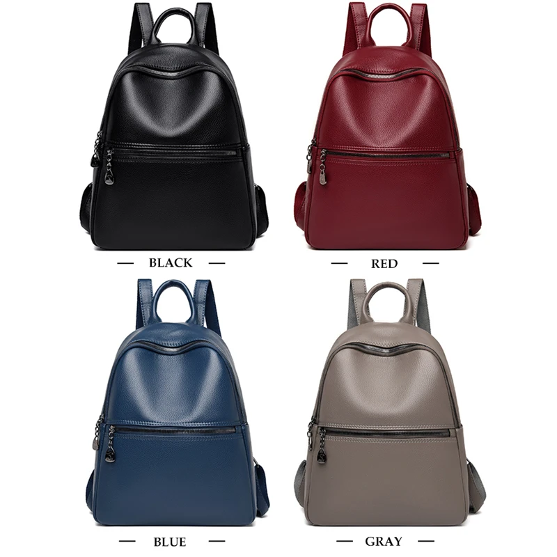 Casual Backpacks for Women Soft Leather Backpack Female Shoulder Bag Large Travel Bag Simple School Bags for Teenage Girls