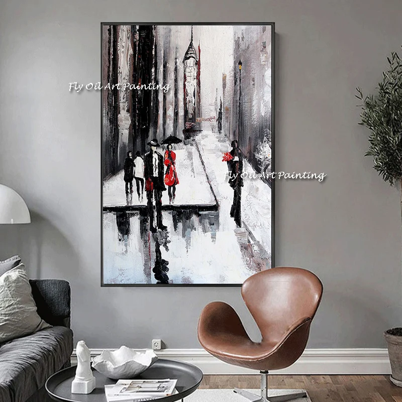 

Abstract Modern City Scenery Art 100% Hand Painted Oil Painting Art Wall Canvas Paintings Decor For Living Room Man Life Black