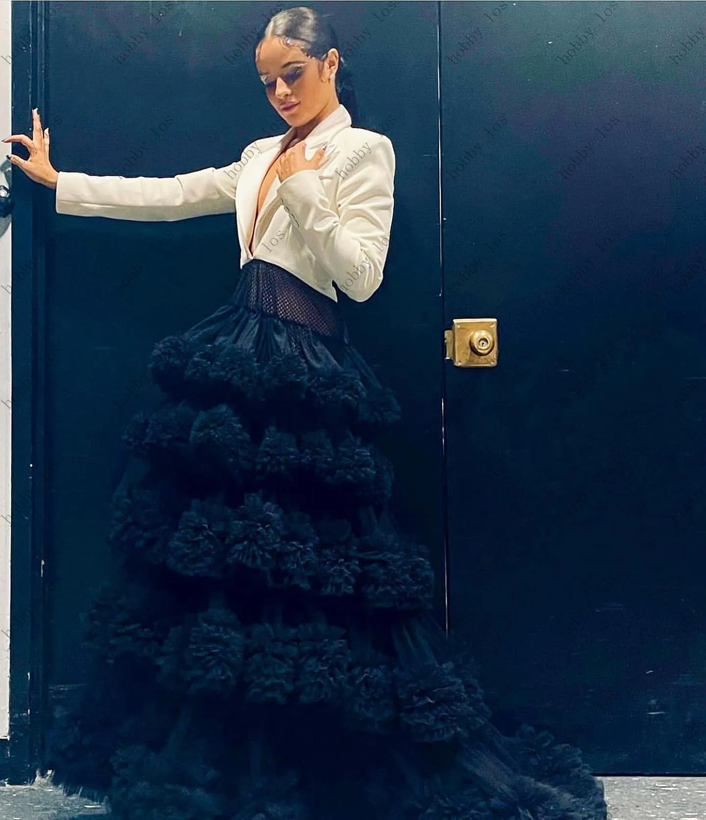 Preto elegante requintado saia feminina tule plissado em camadas até o chão com trem saia de noite fotografia feito sob encomenda mais tamanho