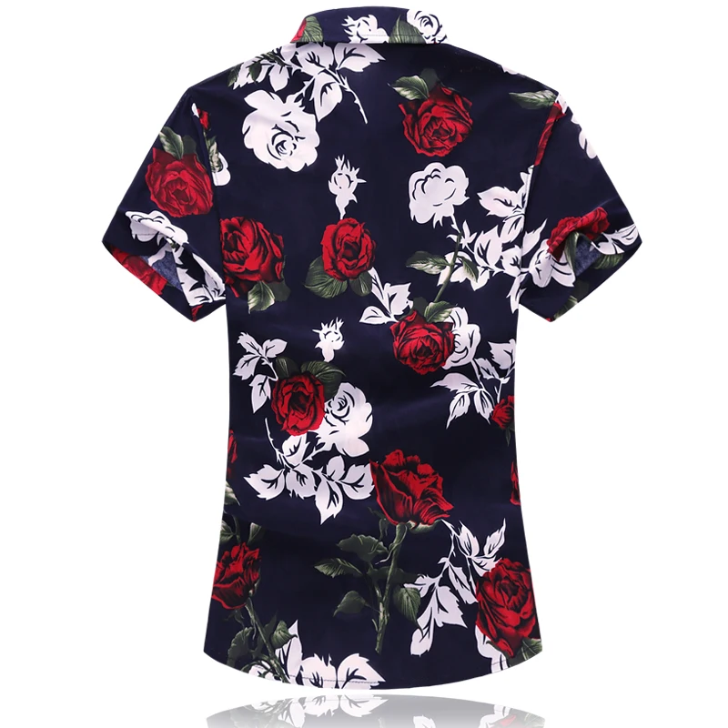 Summer Printed Short Sleeved Shirt For Men Fashion Casual Shirt Men Large Size S-7xl Yellow Red rose Shirts Camisa Masculina