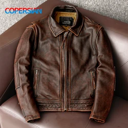 2023New Men Leather  Jacket  Swallow Tailed Vintage Motorcycle Top Cowhide Coat  Male Biker Clothing