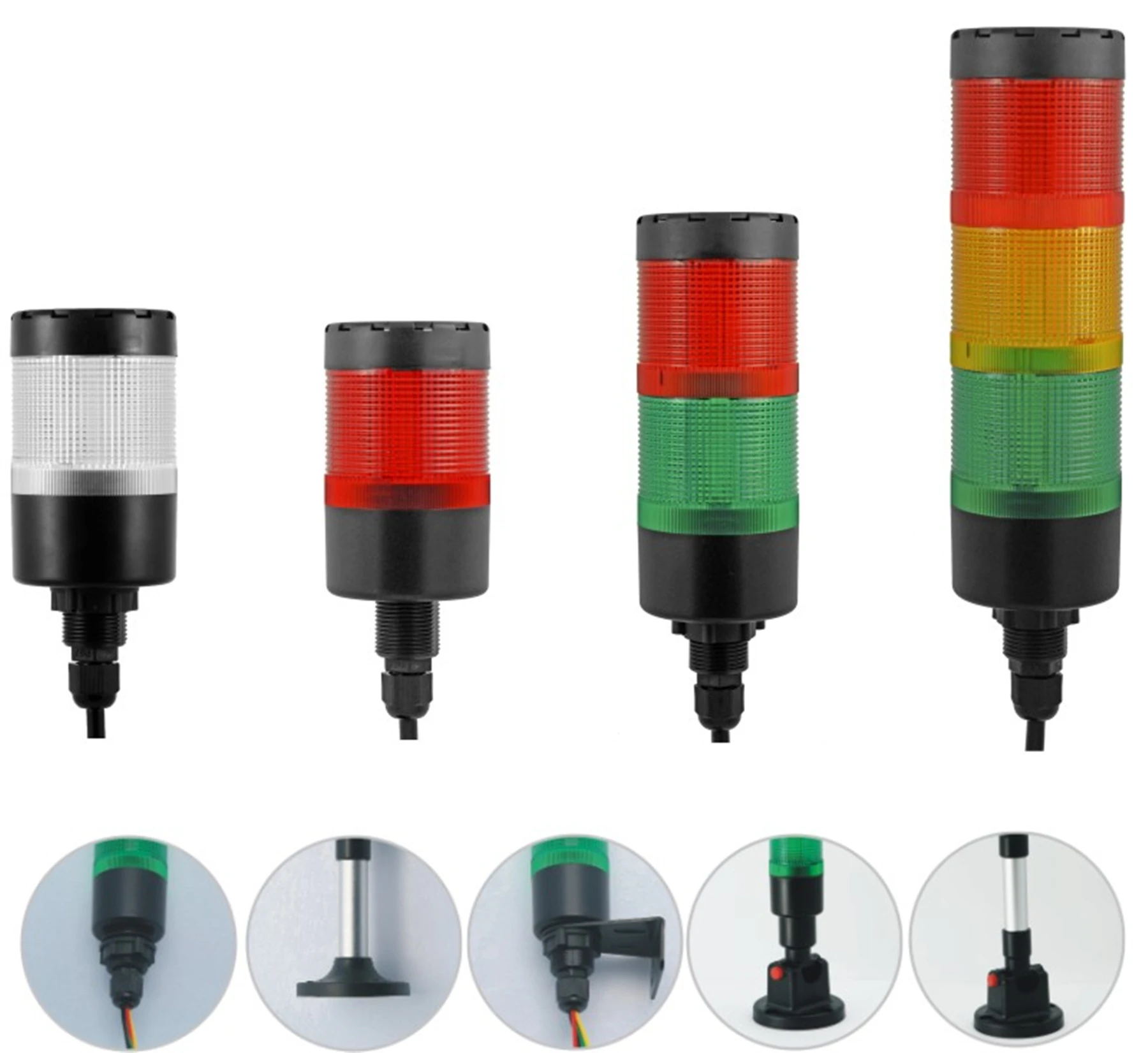 ELEWIND 55 มม.ไฟสัญญาณทาวเวอร์ 3 ชั้นพร้อมไฟแฟลชพร้อม Buzzer หรือไม่มี Buzzer (YWJD-55D/3/RYG/24V)