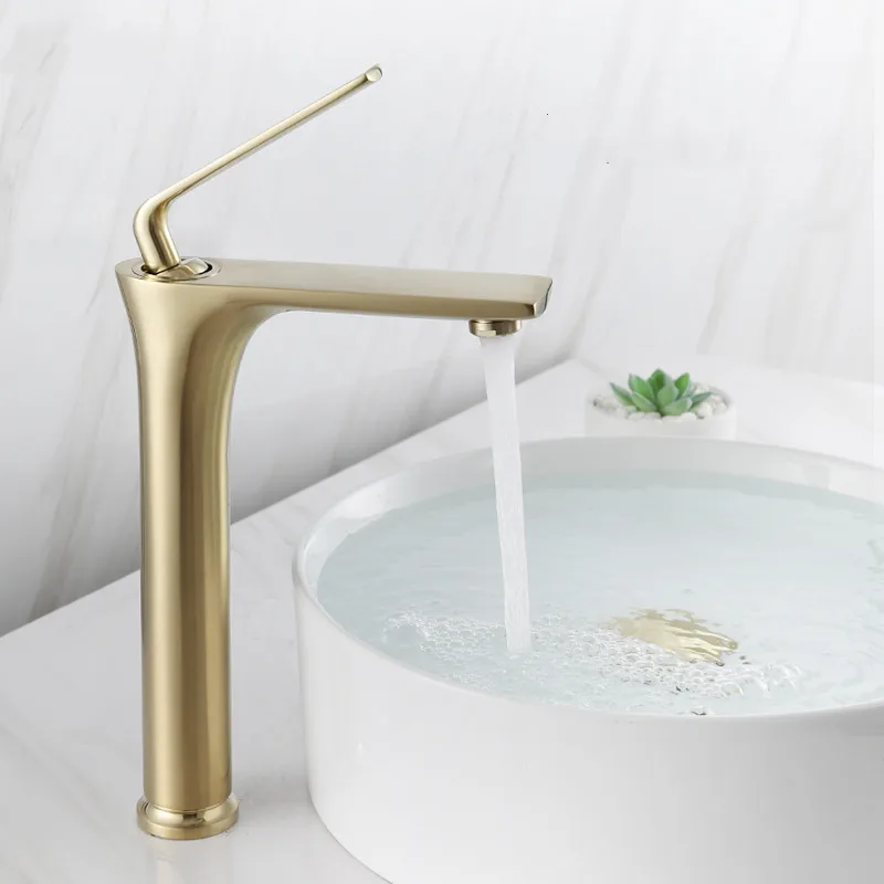 

New Basin Faucet Brush Gold Bathroom Hot and Cold Single Lever Brass Water Mixer Tap Basin Water Sink Mixer Crane