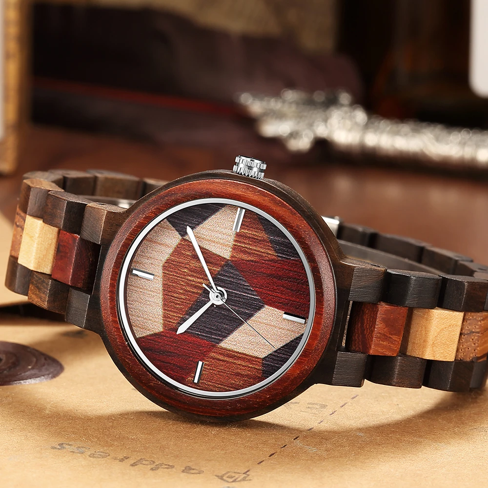 Fashion Personality Women Wooden Watch Elegant Quartz Wristwatch Female Colorful Wood Strap Simple Luxury Dial Waterproof relogi