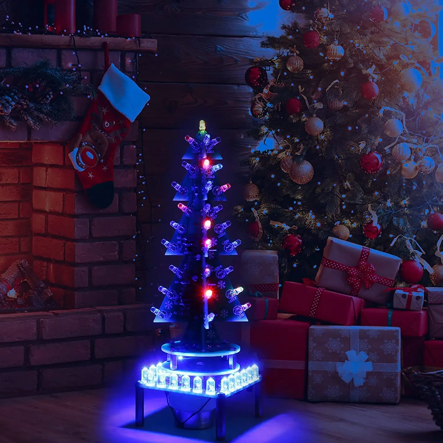DIY 3D RGB Auto-Rotate Flash LED Circuit Music Christmas Trees LED Kit  Led Module Flashing Breathing Light Soldering Training