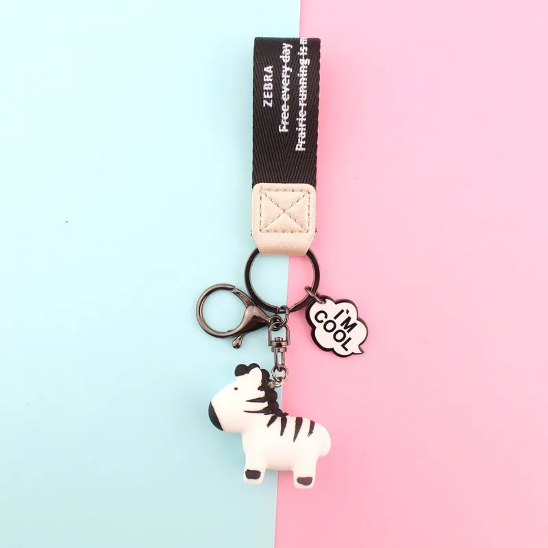 Spring and Summer New Grassland Animal Cute Little Zebra Key Chain Cartoon Animal Webbing School Bag Pendant Car Key Chain