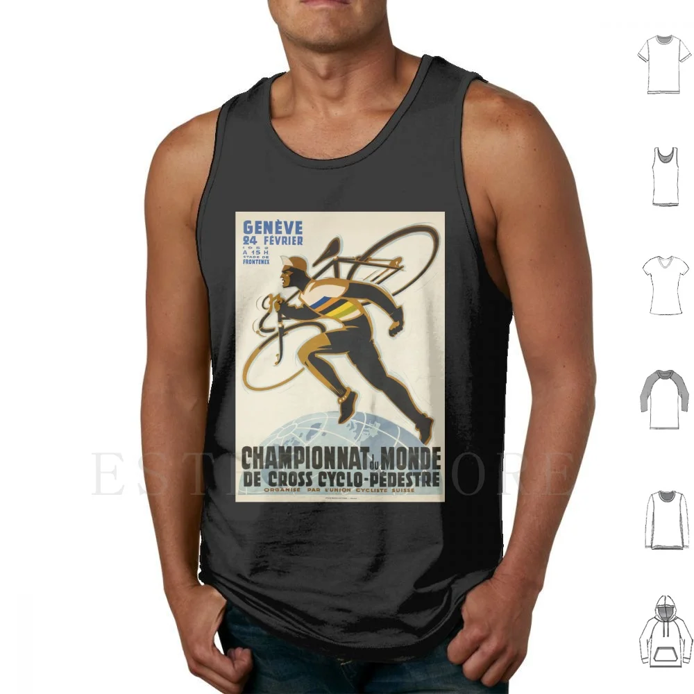 Noel Fortanet-Pedestrian Cyclo Cross World In Geneva , 1952 , Art Deco Poster Tank Tops Vest Sleeveless 1920 1930 1920s