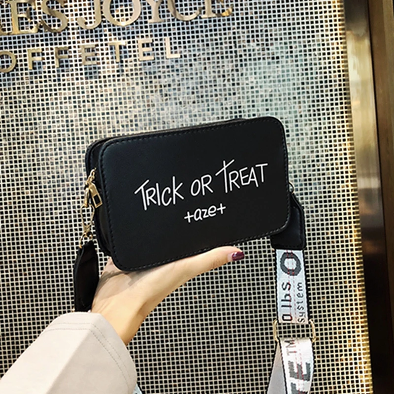 Wide Letter Strap Black Messenger Bags Lady Bag Coin Small Crossbody Bags for Women Mini Square Letters Bag