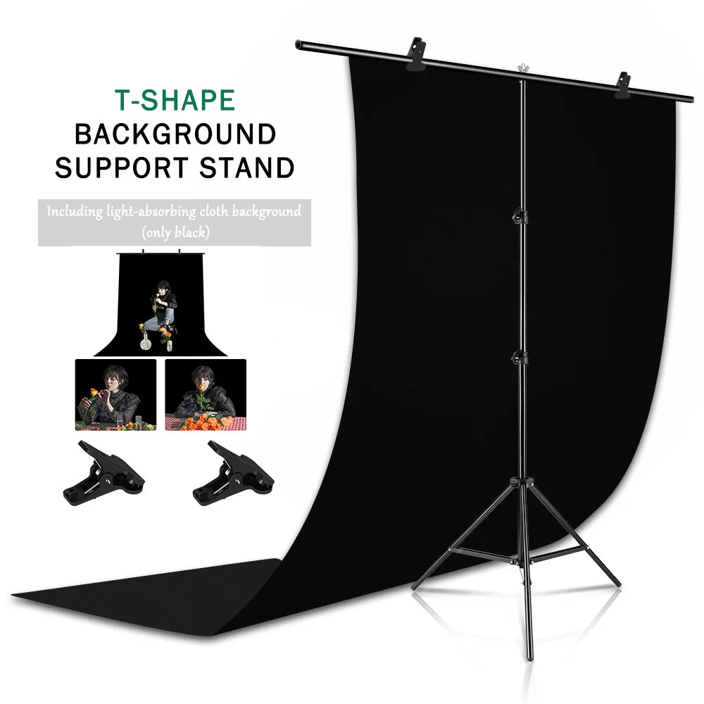 

SH Black Backdrops T-Shape Background Professional Photography Chromakey Light-absorbing Flocking Non-reflective ScreenPhotos