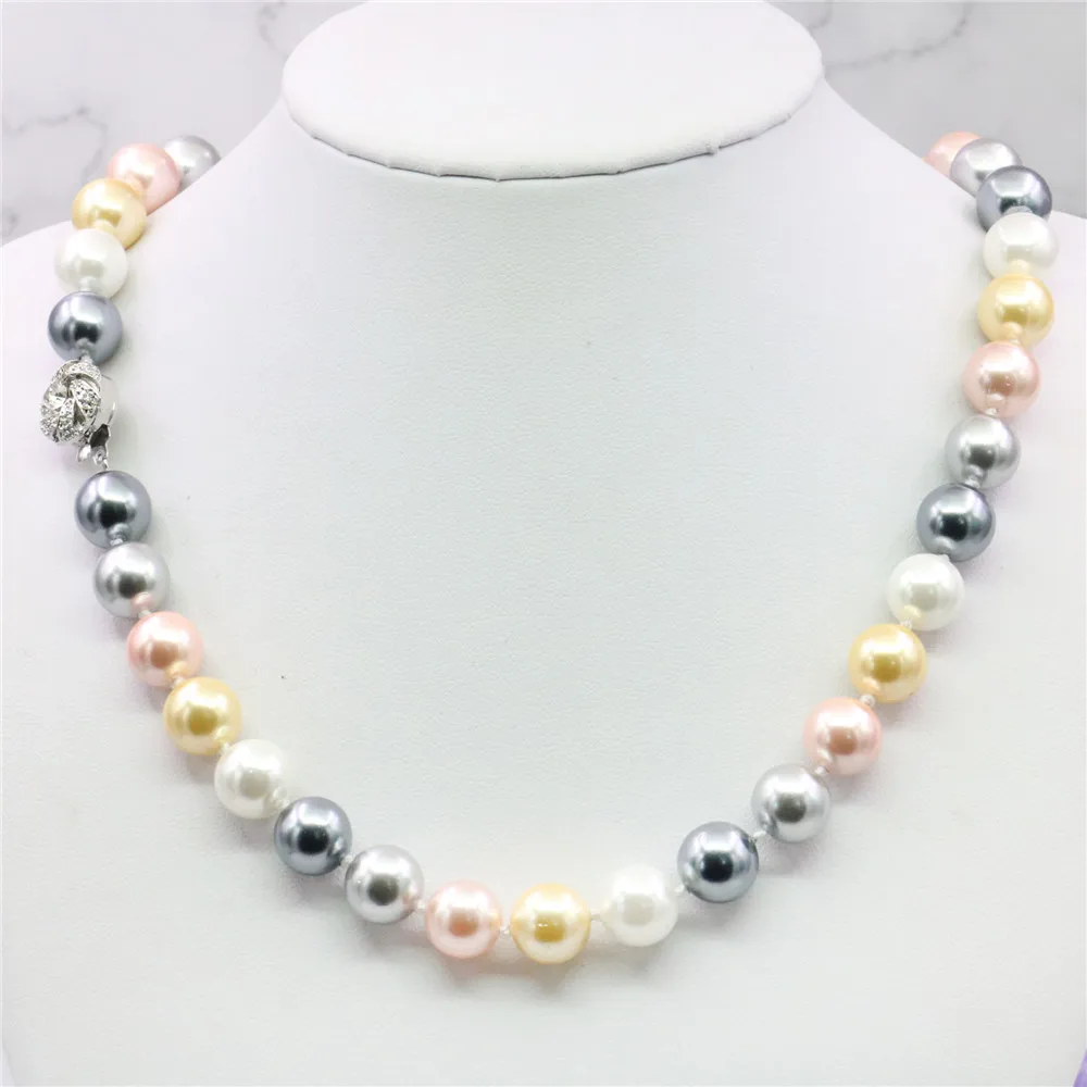 10mm Multicolor South Sea Shell Pearl Necklace Jewelry Making Design Rope Chain Necklace Pearl Beads Natural Stone Flower Clasp