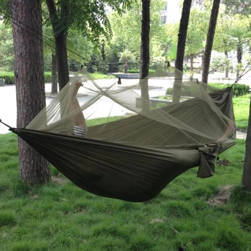 

1-2 Person Portable Outdoor Camping Hammock with Mosquito Net High Strength Parachute Fabric Hanging Bed Hunting Sleeping Swing