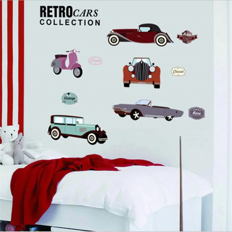 Cartoon retro car Diy wall sticker boy's gift movie poster art mural  wall stickers for kids rooms