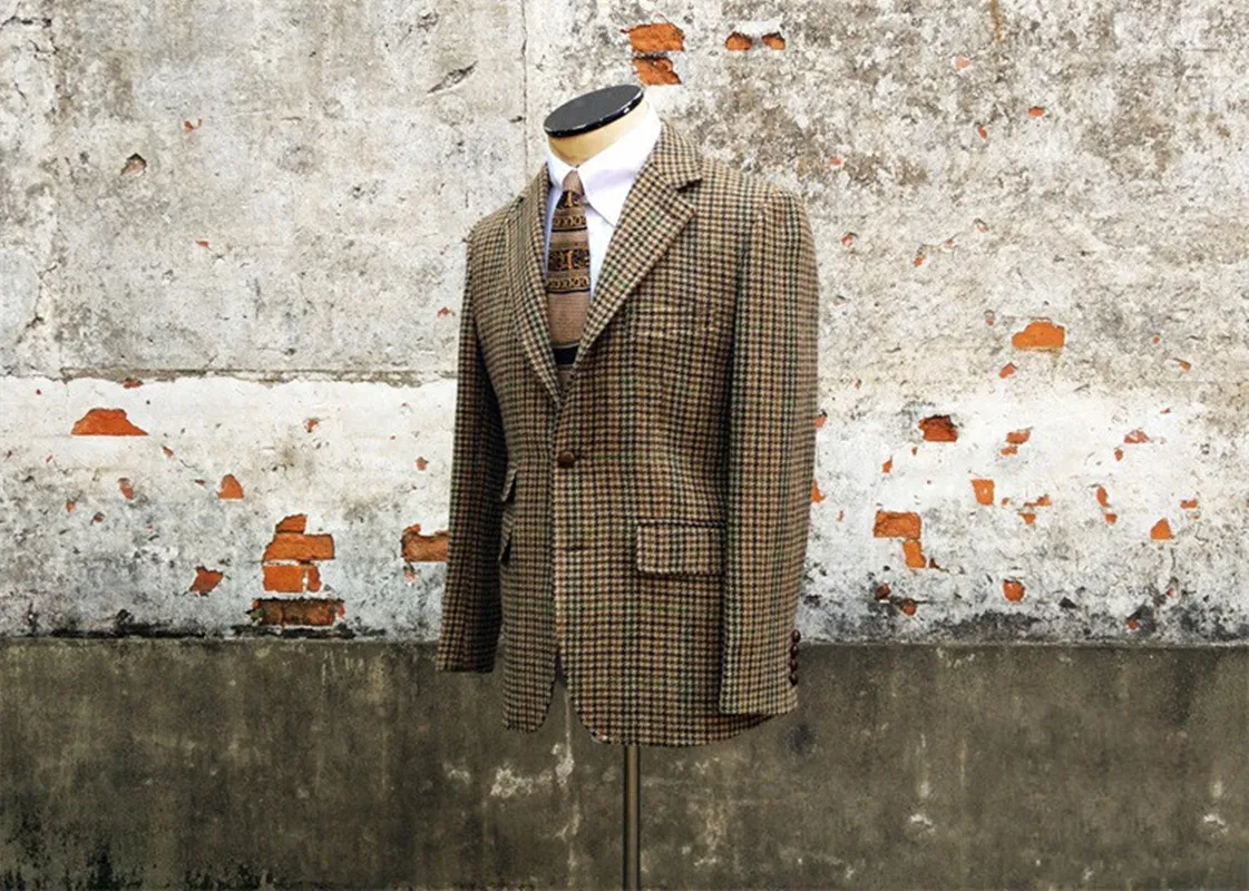 Men\'s Tweed Suit Hound\'s-tooth Tailored Jacket Blazer Pure Wool Wedding Suit for Men 2021 Vintage Jacket Elegant Casual Clothes