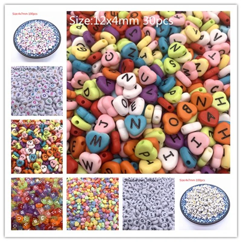

New Color Heart Acrylic Spacer Beads Letter Beads Oval Alphabet Beads For Jewelry Making DIY Handmade Accessories