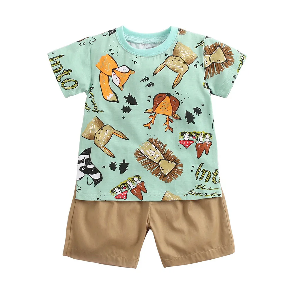 

0-24M Baby Boy Cartoon Outfits Clothes Tops T-shirt Solid Pants Outfits Set Lovely Kids Cloth Children Clothing Set