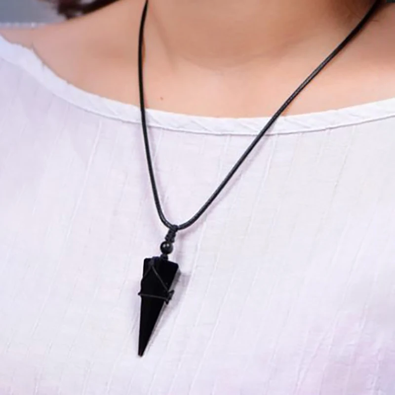 Black Obsidian Natural Stone Pendants Starry Sky Spirit Pendulum Pendant Necklace Safe Lucky For Women Men Fashion Jewelry