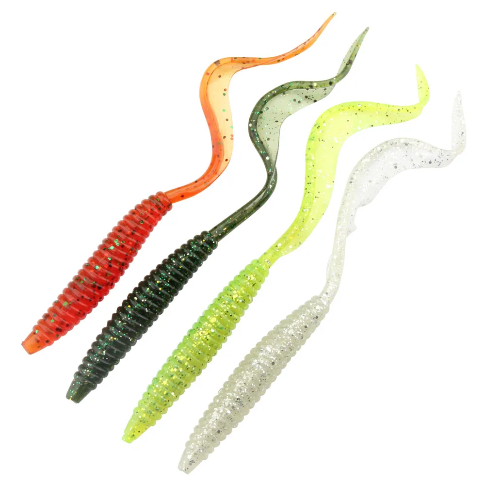 Spinpoler 18cm 13cm señuelo suave cebos de gusano cola larga Flexible 4 colores gusanos de tierra de silicona señuelo de pesca realista 5 unids/pack