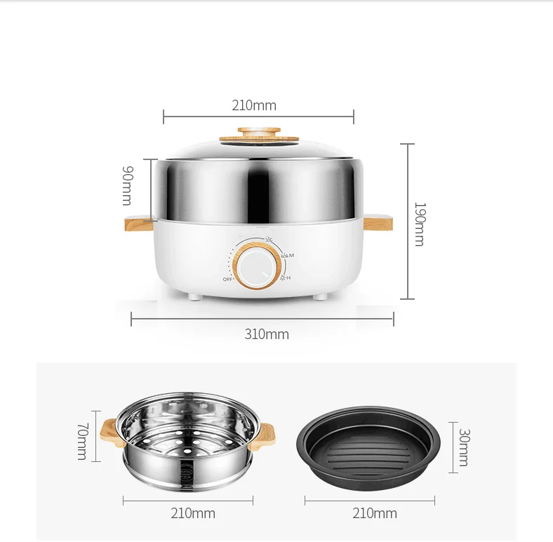 220V 3L Household Multi Cooker Electric Hotpot Cooker Multifunctional Frying Pan Pot Cooking Steaming Machine