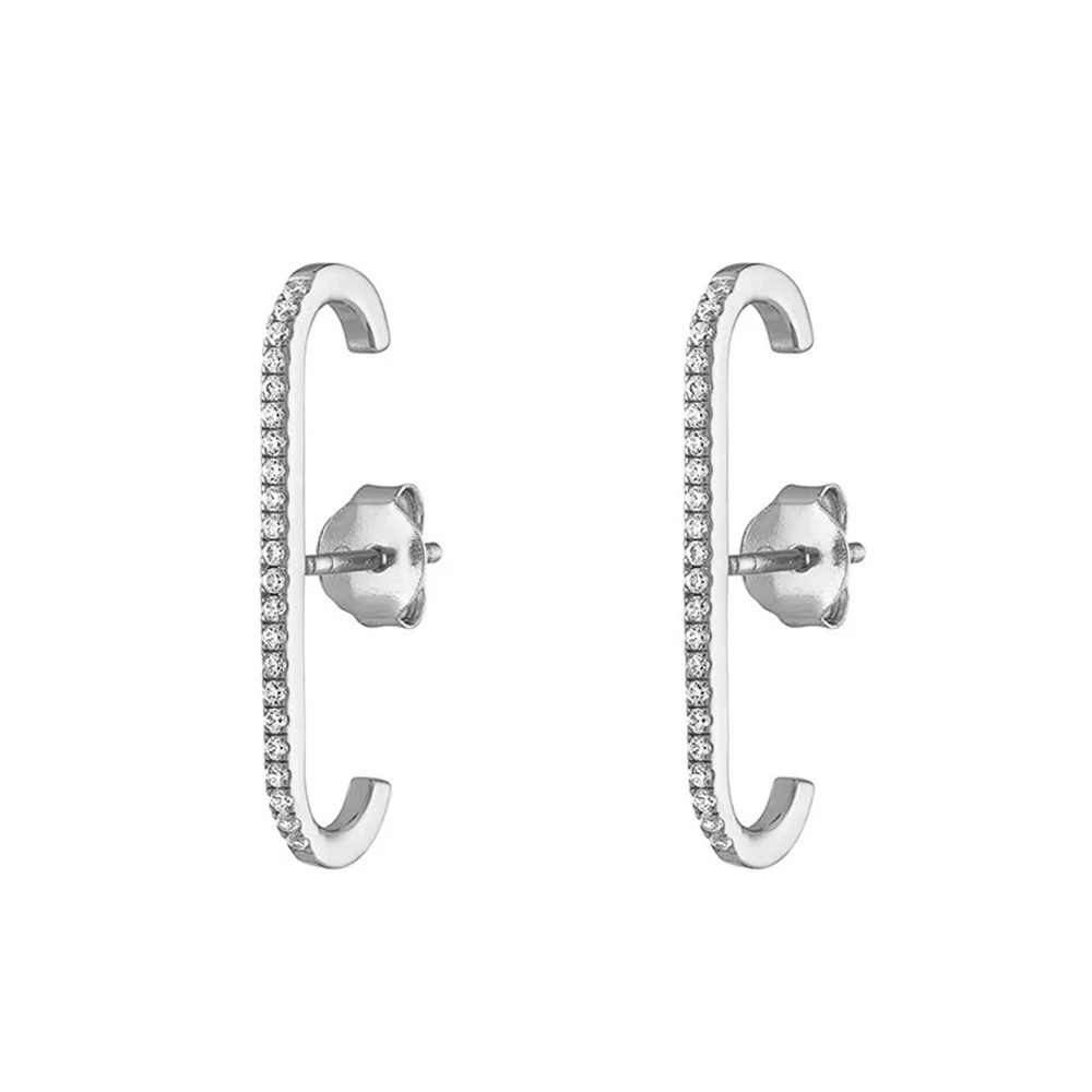 Women's Trendy Silver Color Bling CZ Stone Stud Earrings