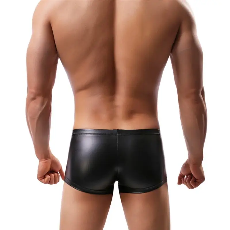 CLEVER-MENMODE Men Boxer Underpants Sexy Mens Faux leather PU Underwear Penis Pouch Boxers Panties Boxershorts homem Male Shorts