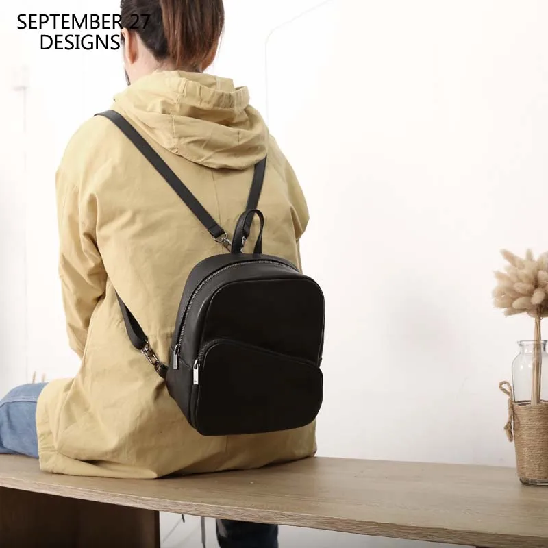 

Mini Backpack Women Genuine Leather Luxury Handmade Female Small Daypacks 100% Cowskin Casual Ladies Travel Backpacks