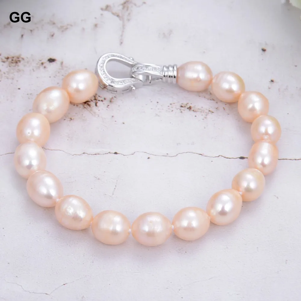 GG 8\'\' 10x12mm Natural Pearl Pink White Gray Black Purple Rice Pearl Bracelet Handmade For Women