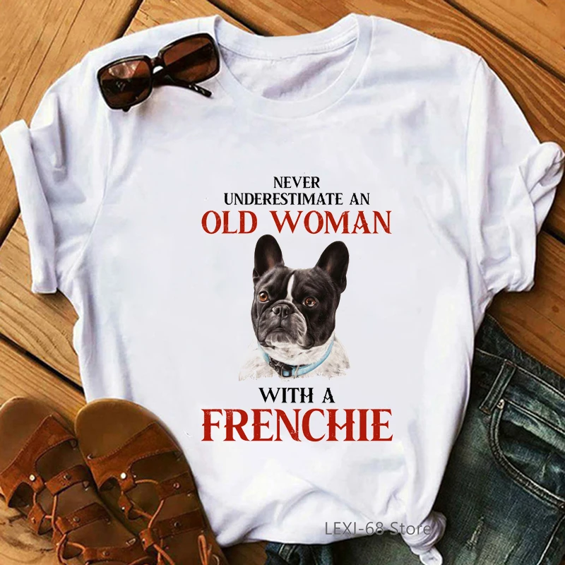 Dog Mom T Shirt Never Underestimate An Old Woman With A Dachshund/French Bulldog/Black Cat/Doodle/Beagle Funny Tshirt Femme Tops