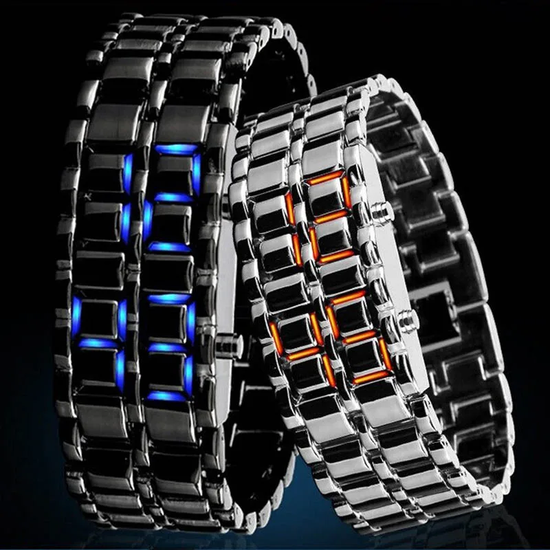 Fashion Lava Iron Samurai Metal Led Watches Men Electronic Watches Led Digital Watches Faceless Bracelet Watch Men Wristwatches