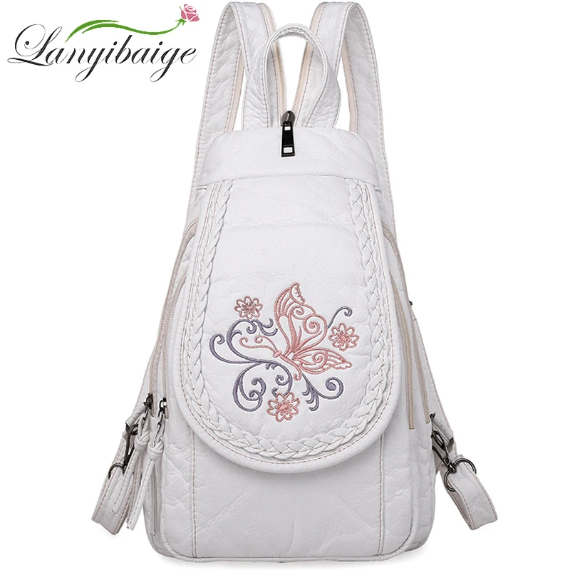 New Fashion Embroidery Women\'s Backpack Beautiful Butterfly Flower Pattern Leather Ladies Backpack Lightweight And Soft Backpack