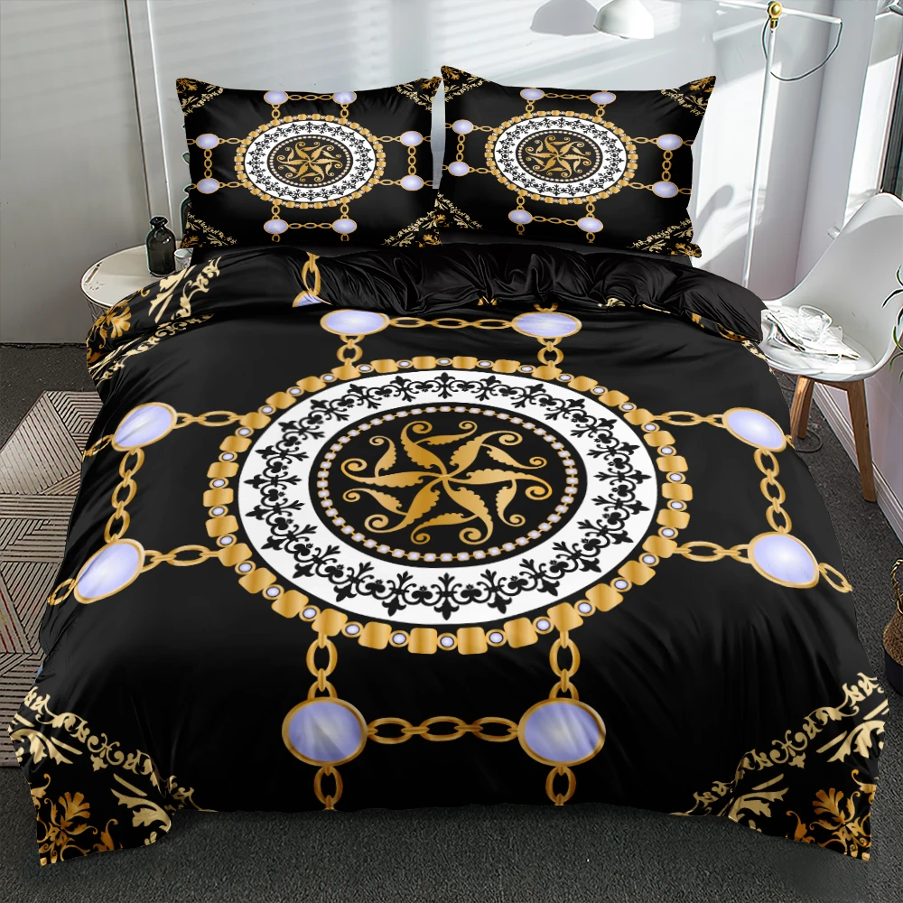 3D Luxury Golden Circle Duvet Cover Set Comforter Cover Set Twin Queen King Size 265x230cm Bedding Set Home Textile for Adults