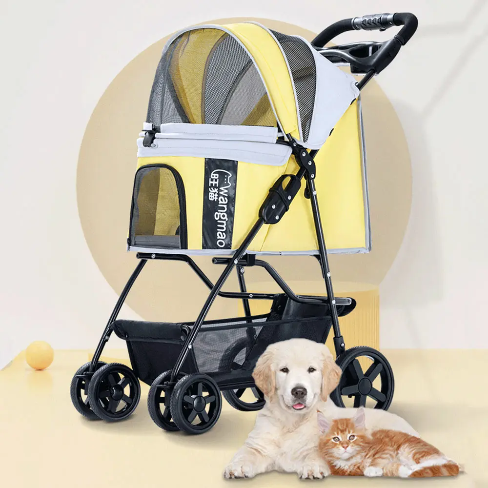 Foldable Pet Cat Stroller Newborn Baby Stroller Breathable M Size Dog Transporter Carrier Outdoor Travel Vehicle Raincoat