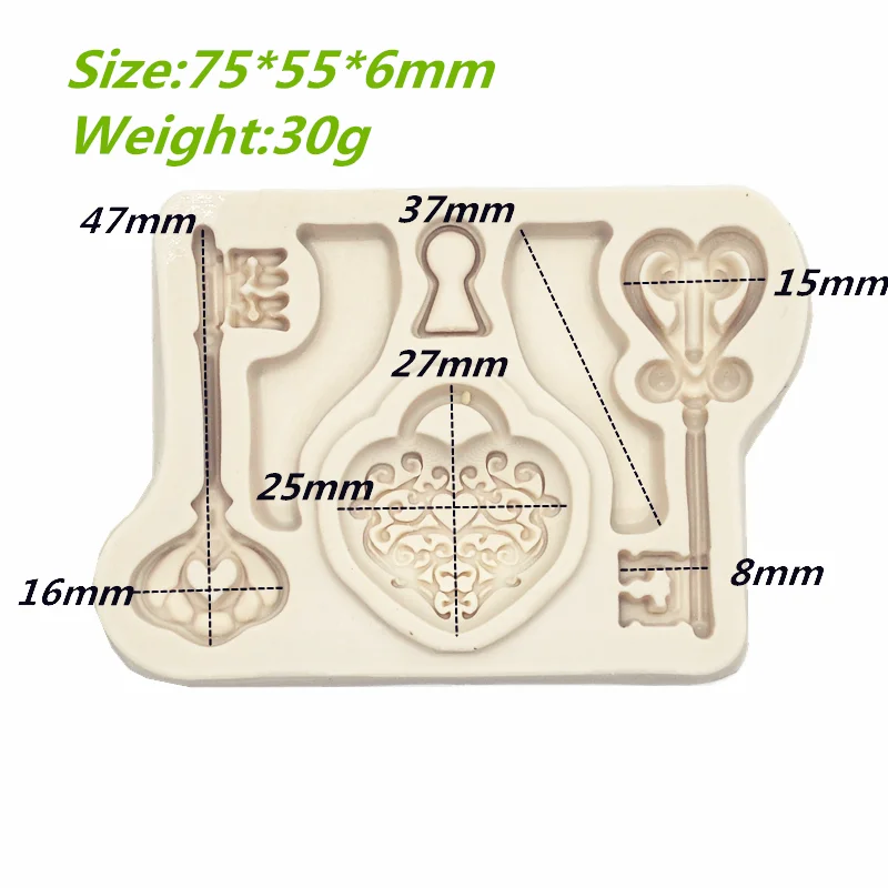 Molde de silicona con forma de llave dorada, herramientas de resina para hornear de cocina, decoración de encaje de postre de pastel, moldes de