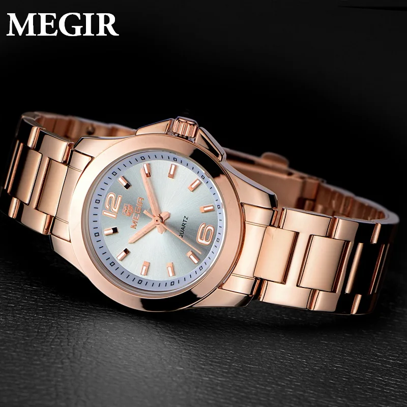 MEGIR Women\'s Simple Round Dial Quartz Watches Stainless steel waterproof Wristwatch for woman relogio feminino Montre Femminino