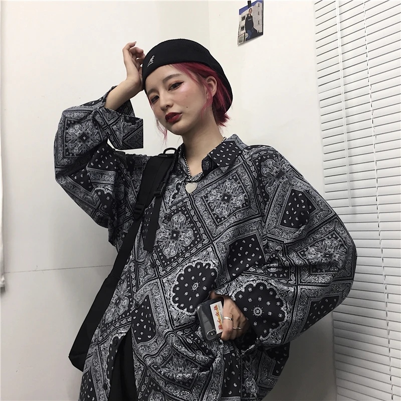 Vrouwen En Mannen Bandana Paisley Tops En Blouses Lange Mouw Losse Blouse Hip Hop Shirt Blusas Femininas Harajuku Chemisier Femme