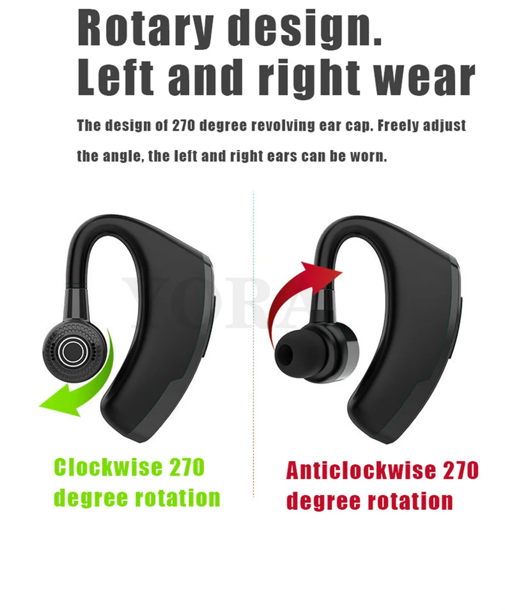 V10 V9 비즈니스 블루투스 헤드폰 드라이버 핸즈프리 이어폰, 마이크 음성 명령 포함, 노이즈 캔슬링, 아이폰 안드로이드 폰용