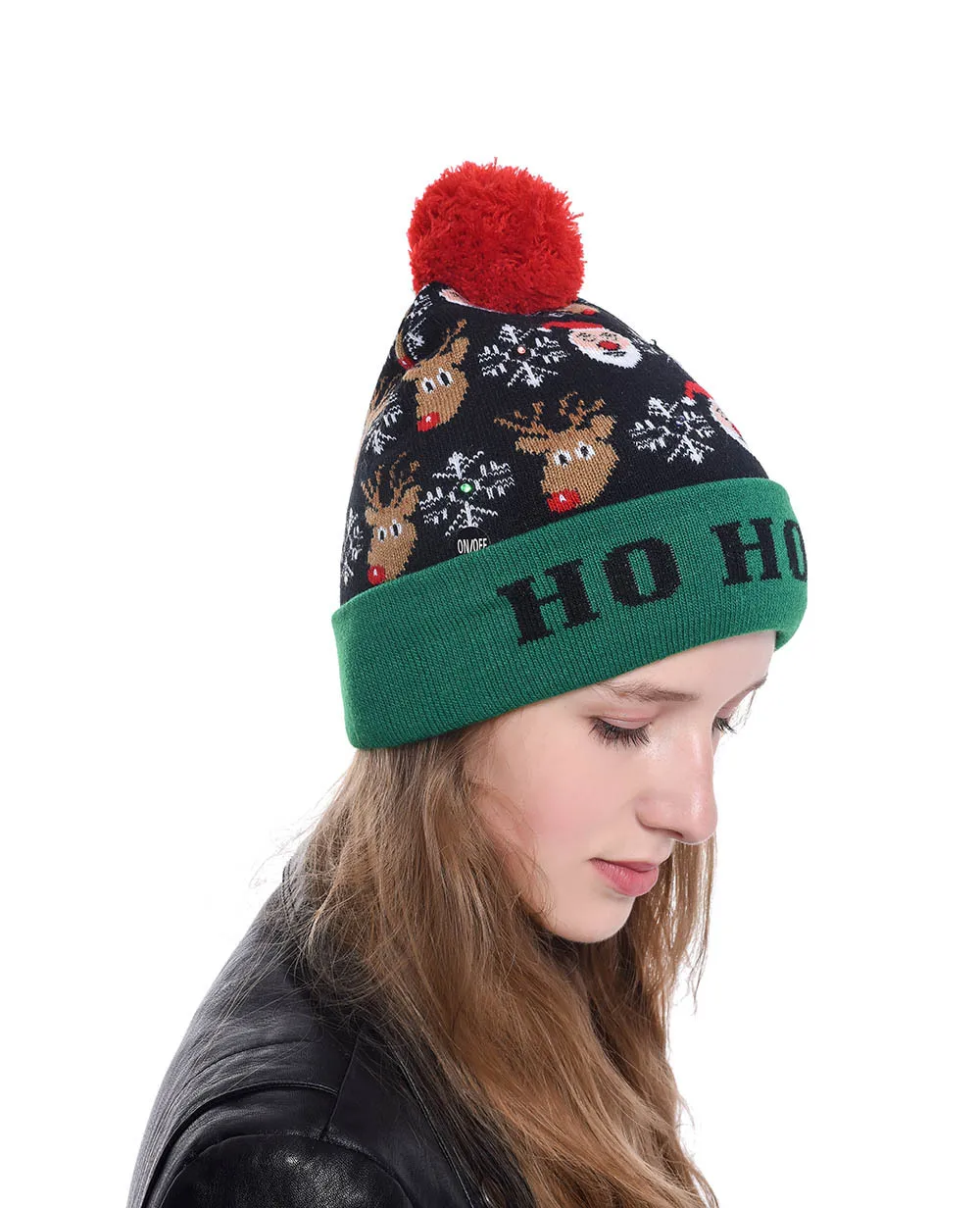 New Style! LED Christmas Hat Beanie Light Up Illuminate Warm Hat 48 Patterns New Year Snowman Sweater Hat Christmas Decorations