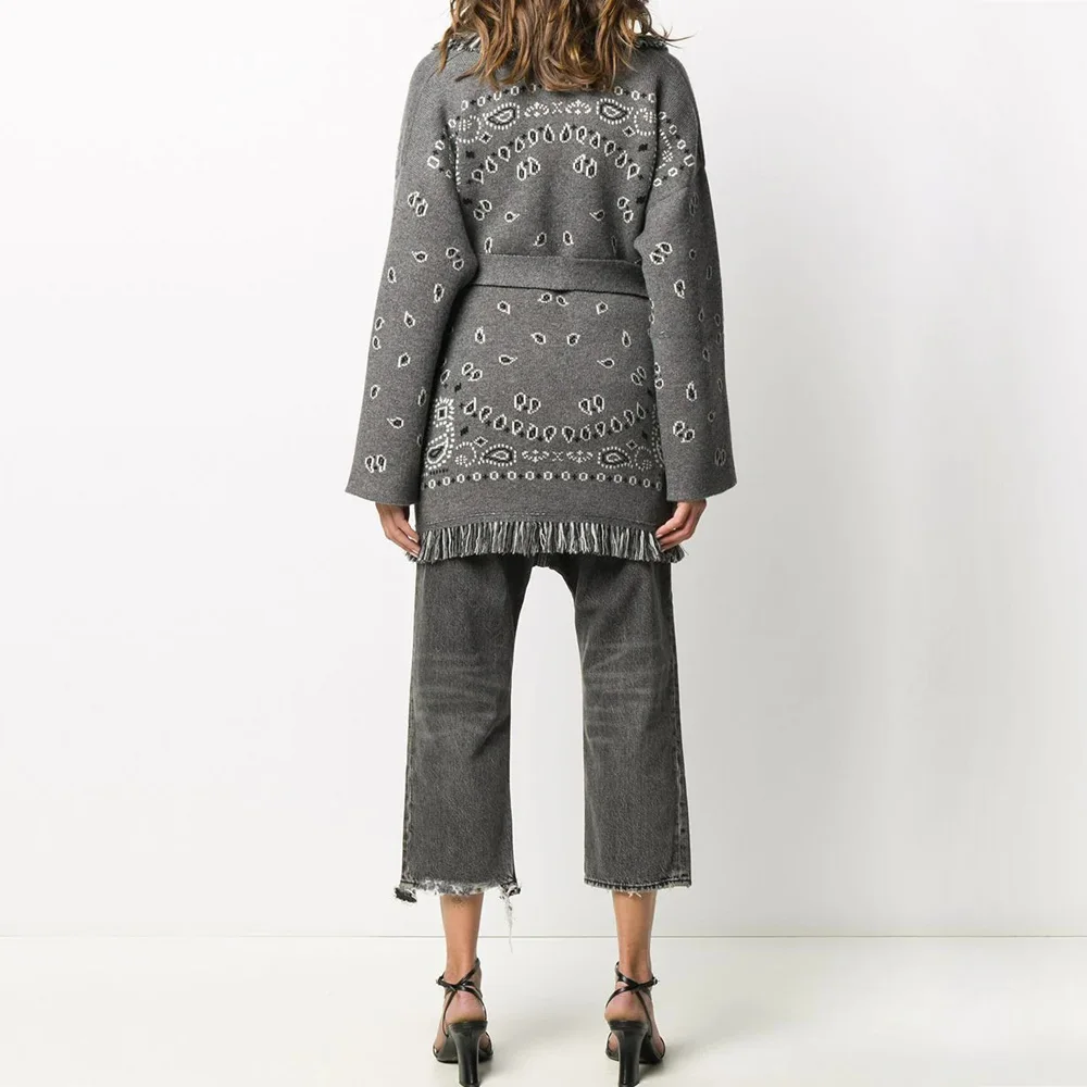 WQJGR-Suéter de Cashmere Jacquard de lã feminino, alta qualidade, moda outono e inverno, borla solta, manga cheia, lã