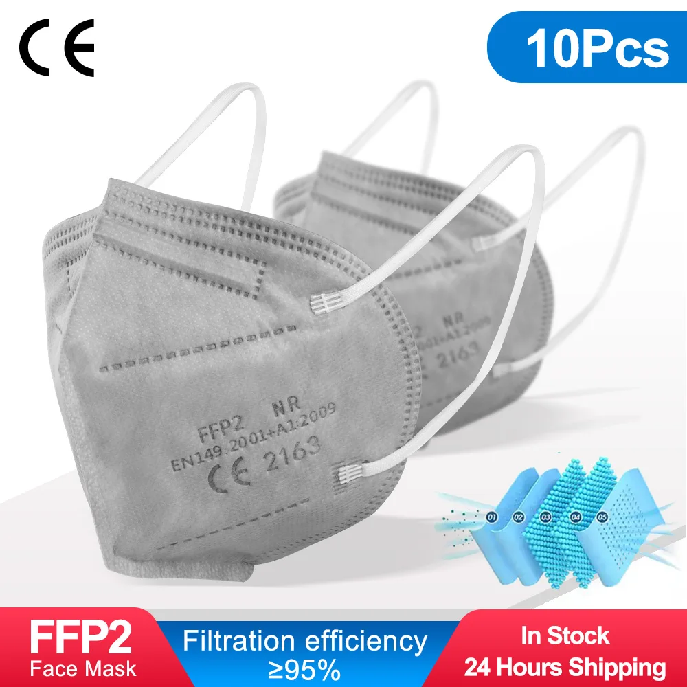 Grey FFP2 Mascarillas kn95 Masks 5 ply FFP2 Mask Respiratory Mask fpp2 Cubrebocas Reusable Protective mascarilla fpp2 homologada