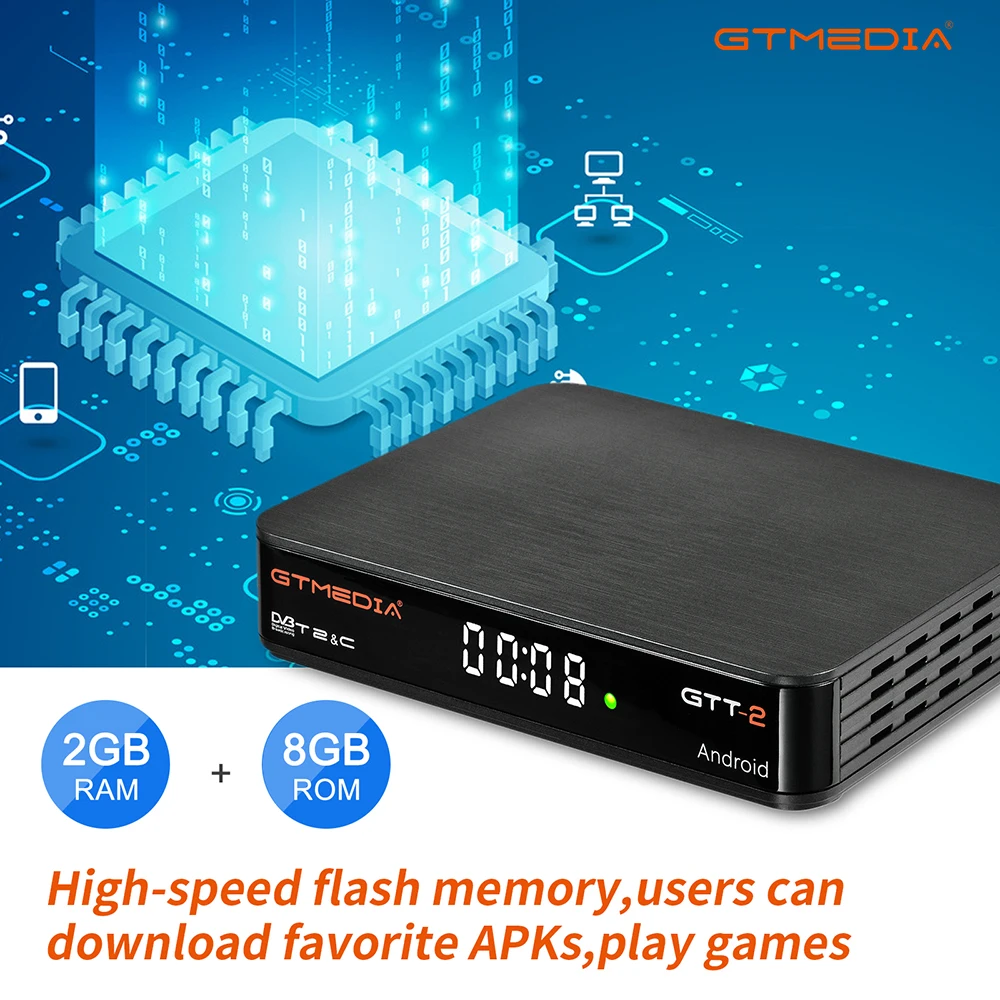 Gtmedia-receptor satélite GTT2, decodificador con Android 6,0, DVB-T2/cable/ISDBT, Amlogic S905D, 2 + 8GB, H.265, WIFI integrado, 2,4G