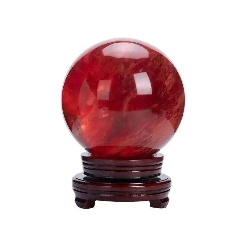 1pcs Beautiful red CLEAR SMELT QUARTZ CRYSTAL SPHERE BALL HEALING 1 order