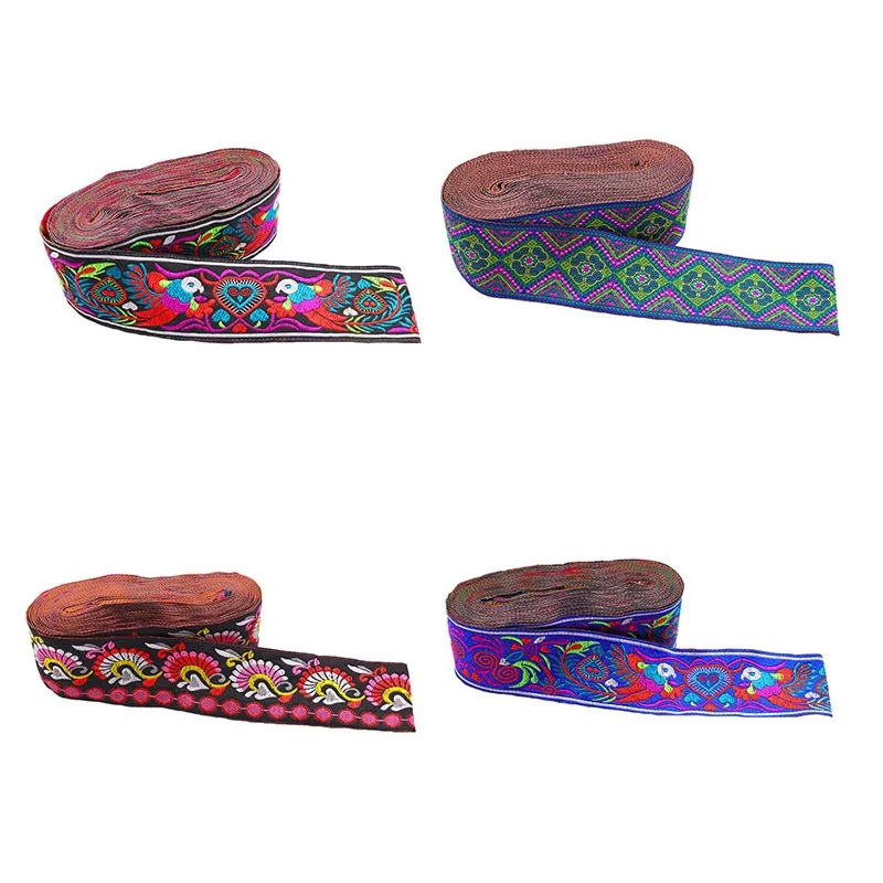 5CM Width Ethnic Embroidered Jacquard Ribbons Trim Lace Fabric DIY Decoration Handcraft Apparel Sewing Headwear Accessories 7m