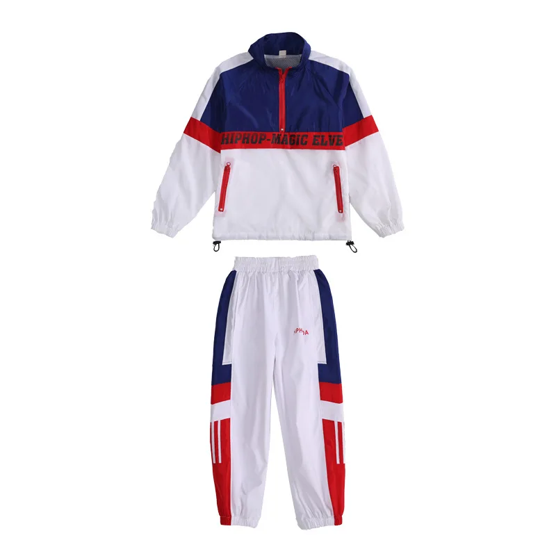 Kid Blue White Jacket Jogger Pants Hip Hop Clothing Clothes Jazz Dance Costume for Girls Boys Ballroom Dancing Streetwear