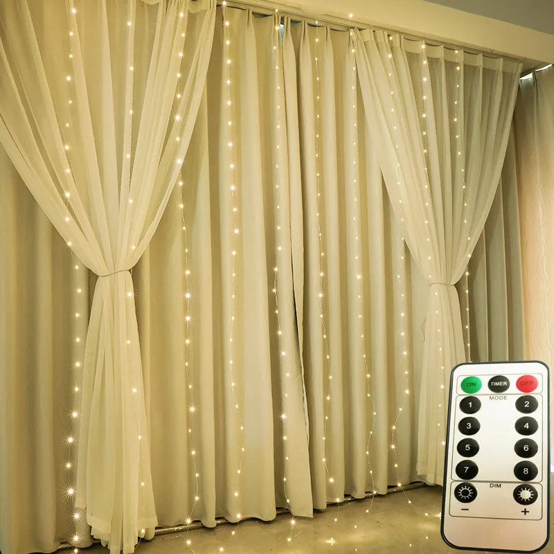 

Curtain Light 2020 New USB Remote Control 3*3 Meter Copper Wire Curtain Light String Icicle Light Christmas Day Light String