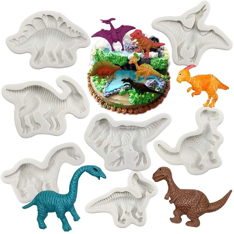 7pcs/set Cartoon Dinosaur Silicone Mold DIY Jewelry Ornaments Birthday Party Cake Decoration Clay Fondant Chocolate Mold