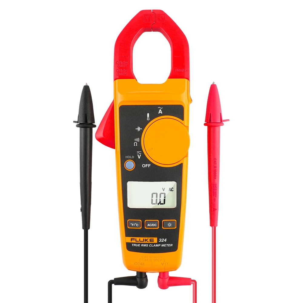 Fluke 324 40/400A AC, 600V AC/DC True-RMS Clamp Meter with Temperature, Capacitance Measurements and Carry Bag