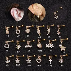 1PC CZ Cross Heart Flower Pendant Dangle Cartilage Earring Helix Tragus Rook Lobe Ear Piercing Jewelry